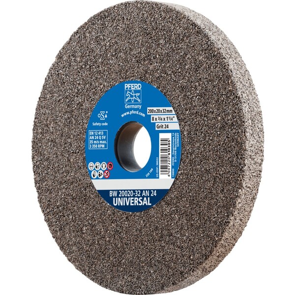 Pferd PFERD Vitrified Bench Wheel, UNIVERSAL, 8in x 3/4 x 2, 36 Grit, Aluminum Oxide - 61677