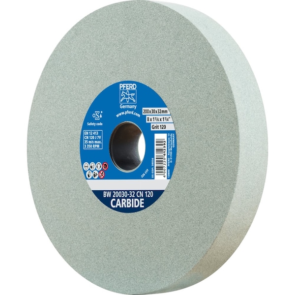 Pferd PFERD Vitrified Bench Wheel, CARBIDE, 8in x 1-1/4 x 2, 120 Grit, Silicon Carbide - 61695