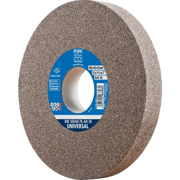 Pferd PFERD Vitrified Bench Wheel, UNIVERSAL, 12in x 1-1/2 x 3, 36 Grit, Aluminum Oxide - 61687