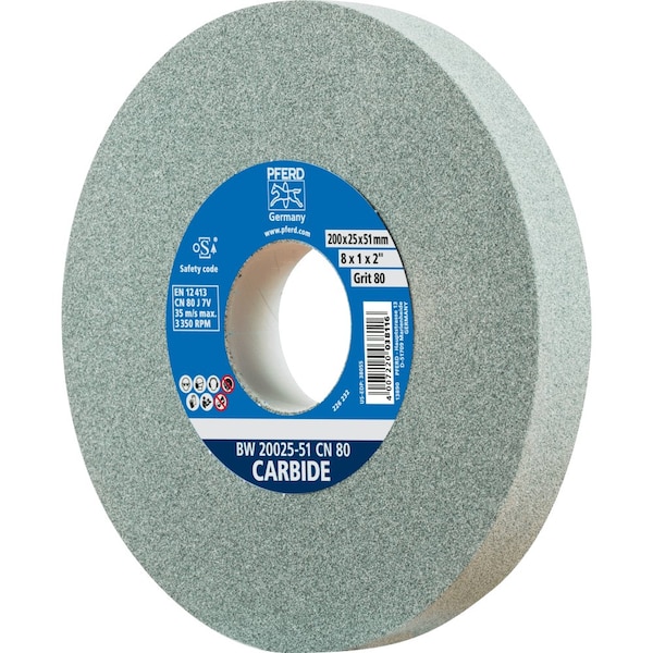 Pferd PFERD Vitrified Bench Wheel, CARBIDE, 8in x 1 x 2, 80 Grit, Silicon Carbide - 61694