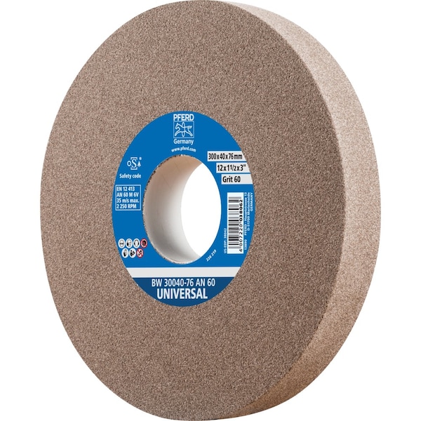 Pferd PFERD Vitrified Bench Wheel, UNIVERSAL, 12in x 1-1/2 x 3, 60 Grit, Aluminum Oxide - 61688