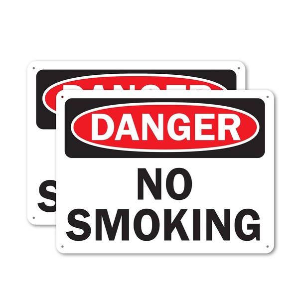 Signmission No Smoking Danger Sign, Aluminum, 10in W x 7in L, 2PK - OS-2PACK-DS-A-710-L-19452