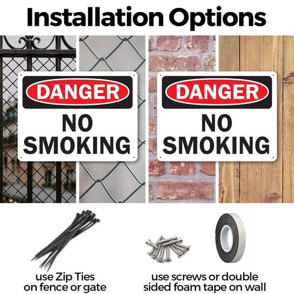 Signmission No Smoking Danger Sign, Aluminum, 10in W x 7in L, 2PK - OS-2PACK-DS-A-710-L-19452
