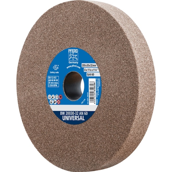 Pferd PFERD Vitrified Bench Wheel, UNIVERSAL, 8in x 1-1/4 x 2, 60 Grit, Aluminum Oxide - 61682