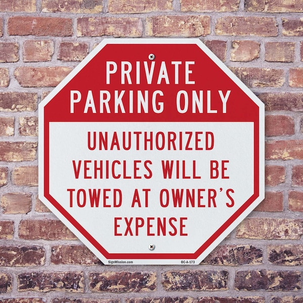 Signmission Private Parking Only Unauthorized V, 10 Inch X 10 Inch, Plastic Sign - OC-P-10-173