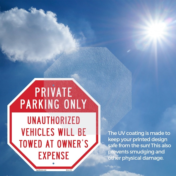 Signmission Private Parking Only Unauthorized V, 10 Inch X 10 Inch, Plastic Sign - OC-P-10-173