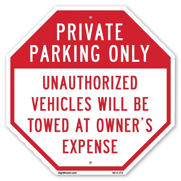 Signmission Private Parking Only Unauthorized V, 10 Inch X 10 Inch, Plastic Sign - OC-P-10-173
