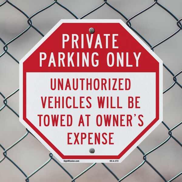 Signmission Private Parking Only Unauthorized V, 10 Inch X 10 Inch, Plastic Sign - OC-P-10-173