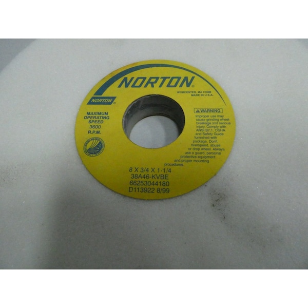 Norton Co 3600RPM 1-1/4IN 8IN 3/4IN GRINDING WHEEL - 38A46-KVBE 66253044180