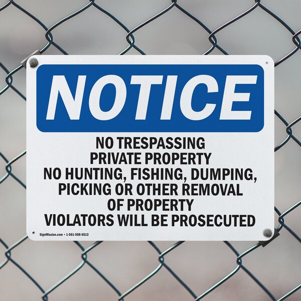 Signmission No Trespassing Private Property No Hunting OSHA Notice Sign, Aluminum, 18in W x 12in L, 2PK - OS-2PACK-NS-A-1218-L-14972