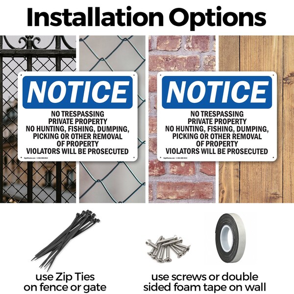 Signmission No Trespassing Private Property No Hunting OSHA Notice Sign, Aluminum, 18in W x 12in L, 2PK - OS-2PACK-NS-A-1218-L-14972