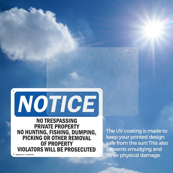 Signmission No Trespassing Private Property No Hunting OSHA Notice Sign, Aluminum, 18in W x 12in L, 2PK - OS-2PACK-NS-A-1218-L-14972