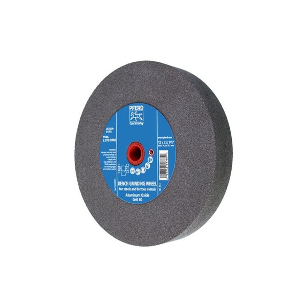 Pferd 61781 12in x 2in Vitrified Bench Wheel 1-1/2in A.H., Aluminum Oxide, 60 Grit - 61781-PFERD