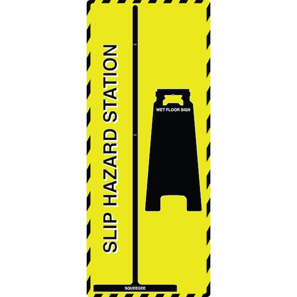 5S Supplies Slip Hazard Station Shadow Board with Squeegee and Wet floor Sign Yellow Board with Black Shadows - SLIPHZD-YELLOW / BLACK
