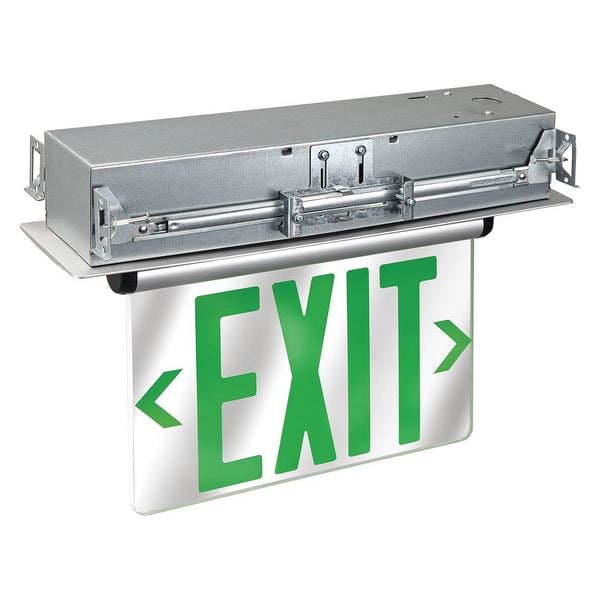 Lumapro Exit Sign, Silver, 2 Face(s), LED, Recess Mount, Nickel Cadmium - 53RH97