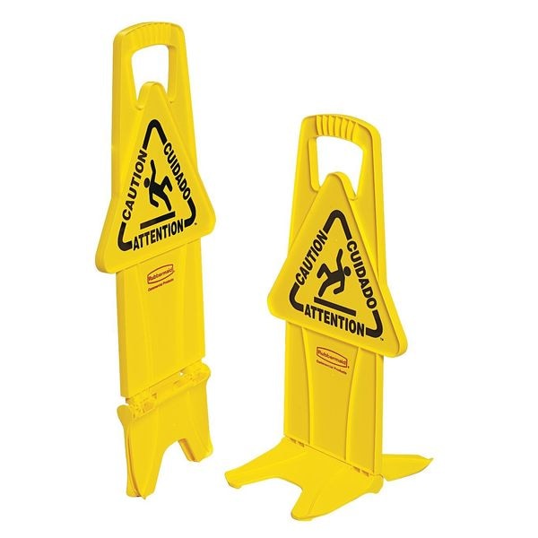 Rubbermaid Commercial Floor Safety Sign, Caution, Eng/Sp/Fr, 25 in H, 13 in W, Polypropylene, Rectangle, FG9S0900YEL - FG9S0900YEL