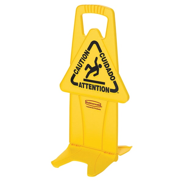 Rubbermaid Commercial Floor Safety Sign, Caution, Eng/Sp/Fr, 25 in H, 13 in W, Polypropylene, Rectangle, FG9S0900YEL - FG9S0900YEL