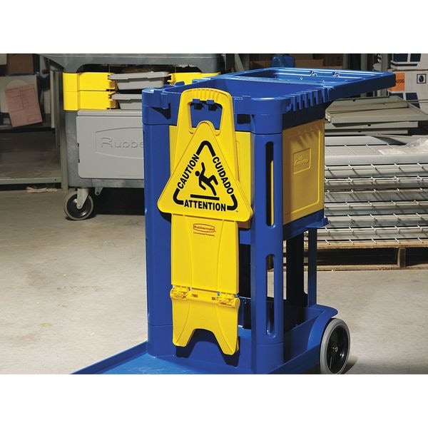 Rubbermaid Commercial Floor Safety Sign, Caution, Eng/Sp/Fr, 25 in H, 13 in W, Polypropylene, Rectangle, FG9S0900YEL - FG9S0900YEL