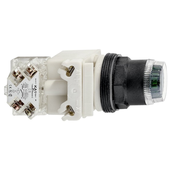 Cabeza de botón de pulsador iluminado Schneider Electric, Harmony 9001SK, plástico, protector de plástico integrado, verde, 30mm, retorno por resorte, LED verde, 24...28V - 9001SK1L35LGG