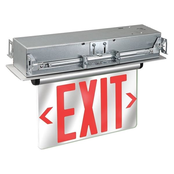 Lumapro Exit Sign, Silver, 2 Face(s), LED, Recess Mount, Nickel Cadmium - 53RH96