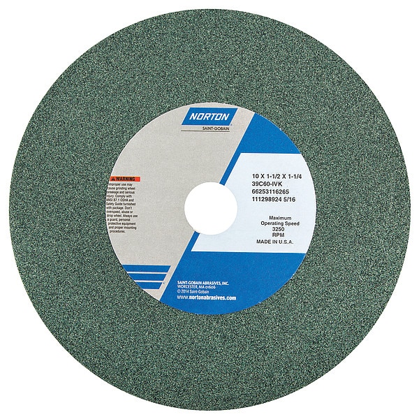 Norton Abrasives Grinding Wheel, 10 in. Dia, SC, 60 G, Green - 66253116265