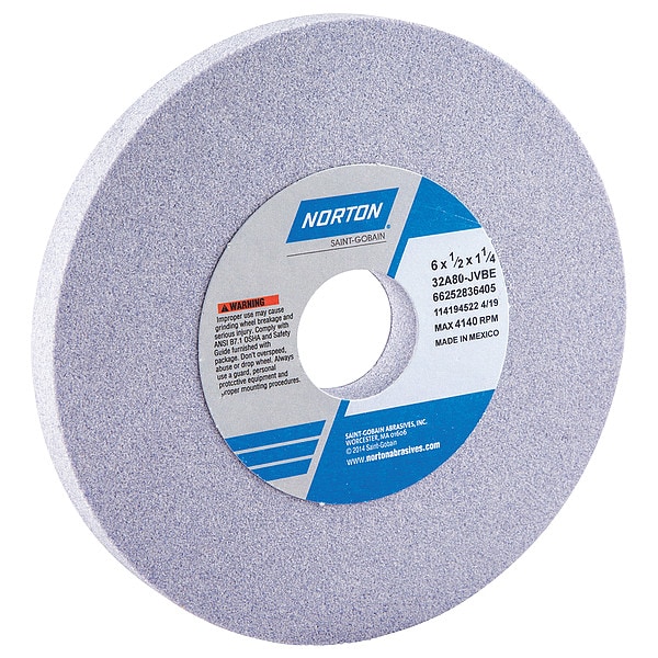 Norton Abrasives Grinding Wheel, T1, 6x1/2x1-1/4, AO, 80G, PK5 - 66252836405