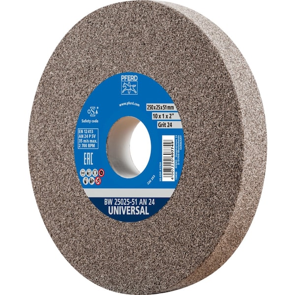Pferd PFERD Vitrified Bench Wheel, UNIVERSAL, 10" x 1 x 2, 24 Grit, Aluminum Oxide - 61768