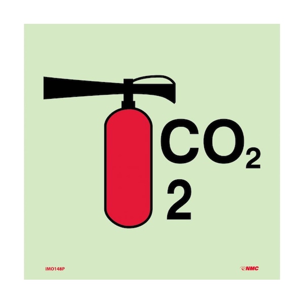 Nmc Symbol Fire Extinguisher Co2 Imo Label, 6 in Height, 6 in Width, Glow Vinyl Laminated - IMO148P