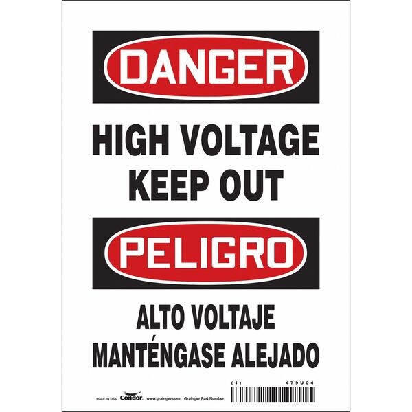Condor Safety Sign, 10 in Height, 7 in Width, Vinyl, Horizontal Rectangle, English, Spanish, 479U04 - 479U04