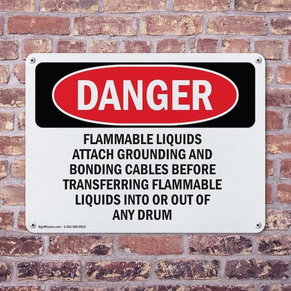 Signmission Flammable Liquids Attach Grounding And Bonding Danger Sign, Aluminum, 10in W x 7in L, 2PK - OS-2PACK-DS-A-710-L-2348