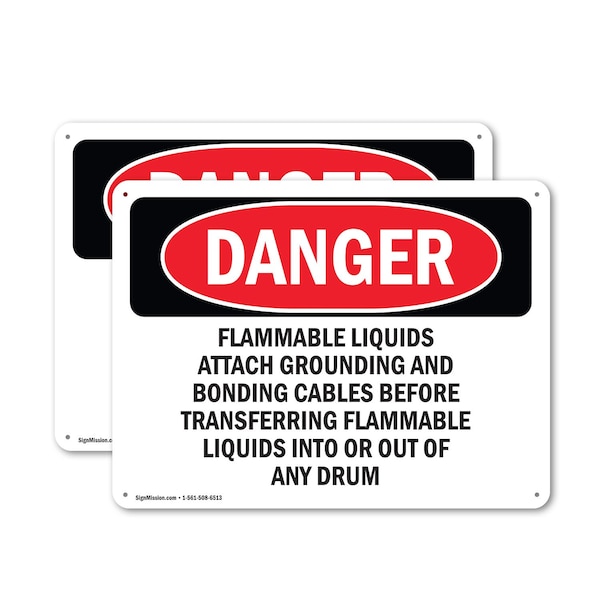 Signmission Flammable Liquids Attach Grounding And Bonding Danger Sign, Aluminum, 10in W x 7in L, 2PK - OS-2PACK-DS-A-710-L-2348