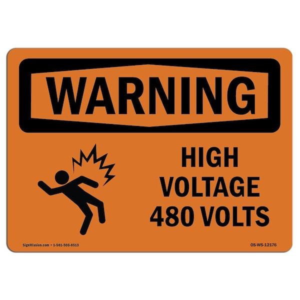 Signmission Safety Sign, OSHA WARNING, 3.5" Height, 5" Width, High Voltage 480 Volts, Landscape, 10PK - OS-WS-D-35-L-12176-10PK