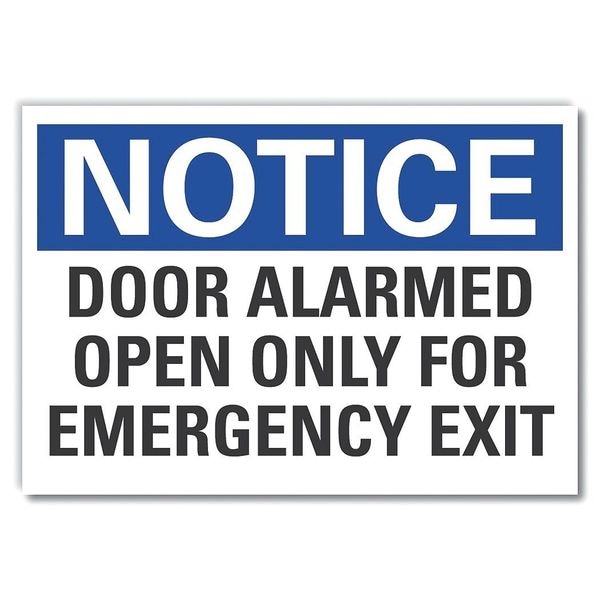 Lyle Notice, Door Alarmed Open Only For Emergency Exit, 10 in W x 7 in H, Vertical Rectangle - LCU5-0197-RD_10X7