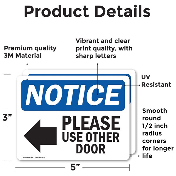 Signmission Please Use Other Door Sign With Symbol, 5 in W x Rectangle, Vinyl Decal - OS-2PACK-NS-D-35-L-16362