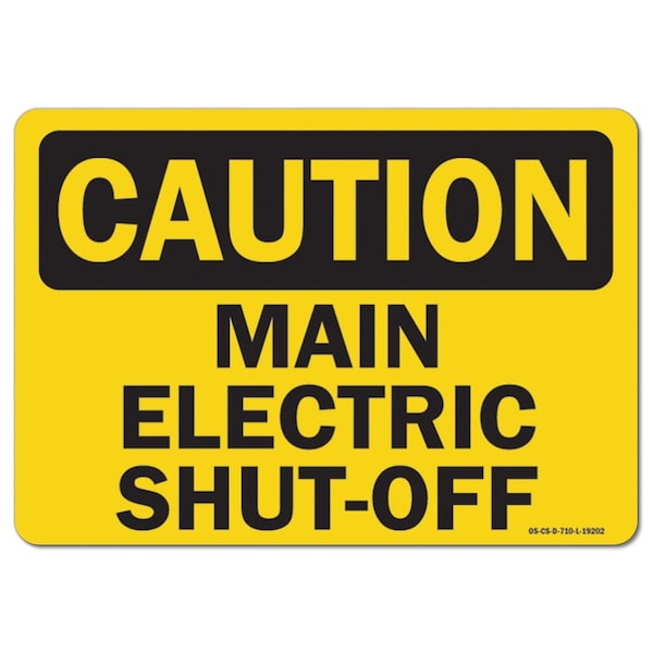 Signmission OSHA Caution, 5" Height, Decal, 7" x 5", Landscape, Main Electric Shut-Off - OS-CS-D-57-L-19202