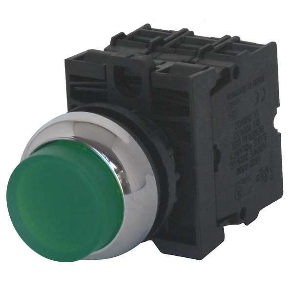 Botón pulsador iluminado Eaton, 22 mm, 2NO, verde - M22M-DLH-G-K20-230G