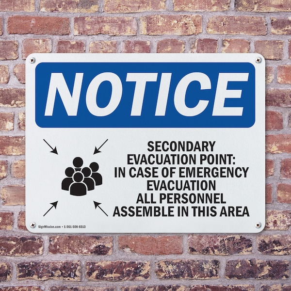 Signmission Secondary Evacuation Point, 14 in W x Rectangle, Plastic - OS-2PACK-NS-P-1014-L-18264
