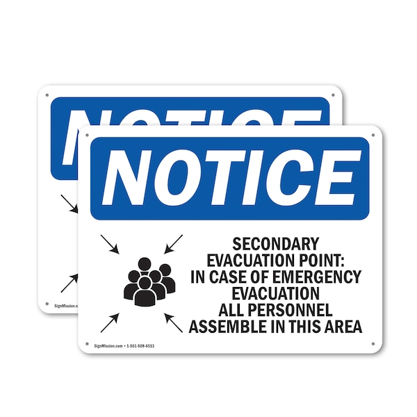 Signmission Secondary Evacuation Point, 14 in W x Rectangle, Plastic - OS-2PACK-NS-P-1014-L-18264