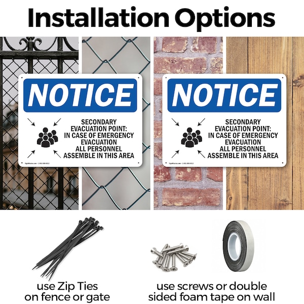 Signmission Secondary Evacuation Point, 14 in W x Rectangle, Plastic - OS-2PACK-NS-P-1014-L-18264