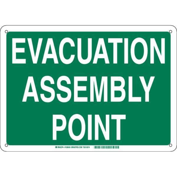 Brady Emergency Assembly Sign, 10 in Height, 14 in Width, Aluminum, Rectangle, English - 139655