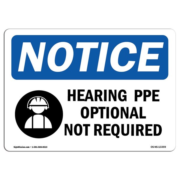 Signmission OSHA Sign, Hearing PPE Optional Not Required With Symbol, 14in X 10in Decal, 14" W, 10" H, Landscape - OS-NS-D-1014-L-13359