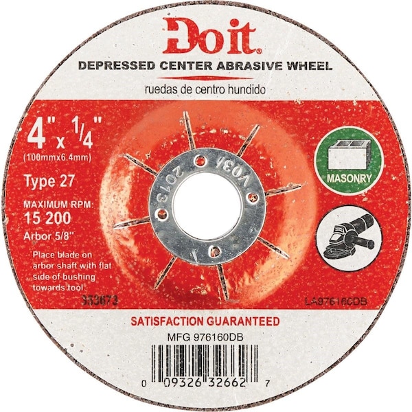 All-Source Type 27 4 In. x 1/4 In. x 5/8 In. Masonry Cut-Off Wheel - 976160DB