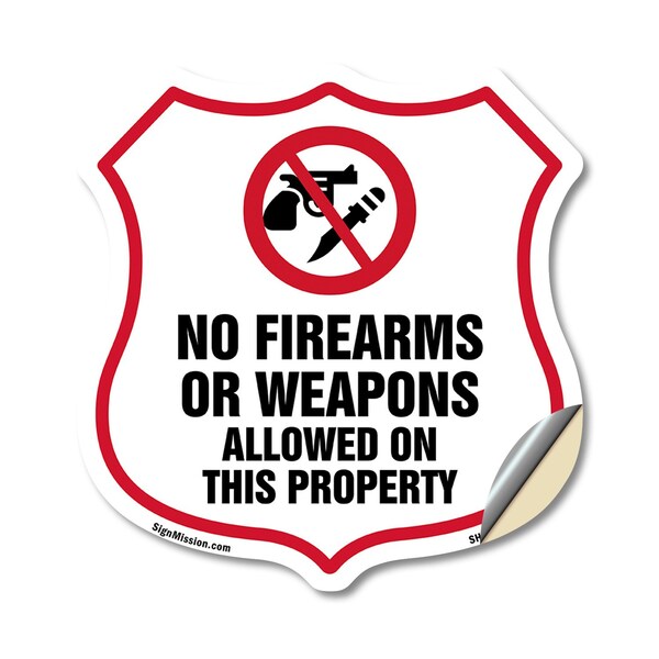 Signmission No Guns Shield Sign No Firearms Or Weapo, 12 Inch X 12 Inch, Vinyl Decal - SHI-D-12-395