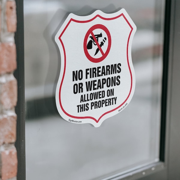 Signmission No Guns Shield Sign No Firearms Or Weapo, 12 Inch X 12 Inch, Vinyl Decal - SHI-D-12-395