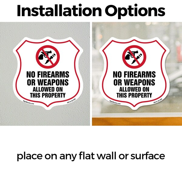 Signmission No Guns Shield Sign No Firearms Or Weapo, 12 Inch X 12 Inch, Vinyl Decal - SHI-D-12-395