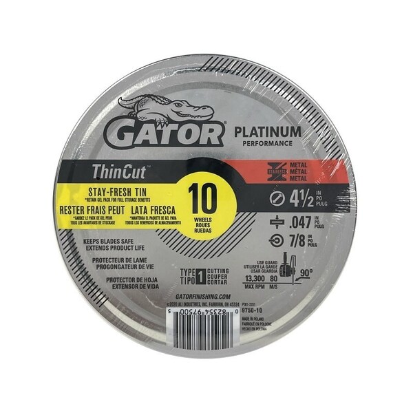 Gator Cut-Off Wheel, 4-1/2 in Dia, 0.047 in Thick, 7/8 in Arbor, Aluminum Oxide Abrasive - 975010