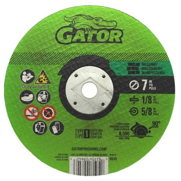 Gator Cut-Off Wheel, 7 in Dia, 1/8 in Thick, 5/8 in Arbor - 9640