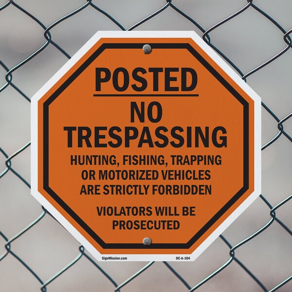 Signmission Posted No Trespassing Hunting, Fish, 10 Inch X 10 Inch, Aluminum Metal Signs - OC-A-10-104