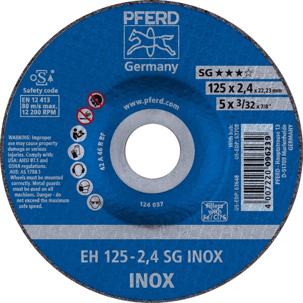 Pferd 5'' x 3/32'' Cut-Off Wheel, 7/8'' A.H. - SG INOX - Type 27 - 63648