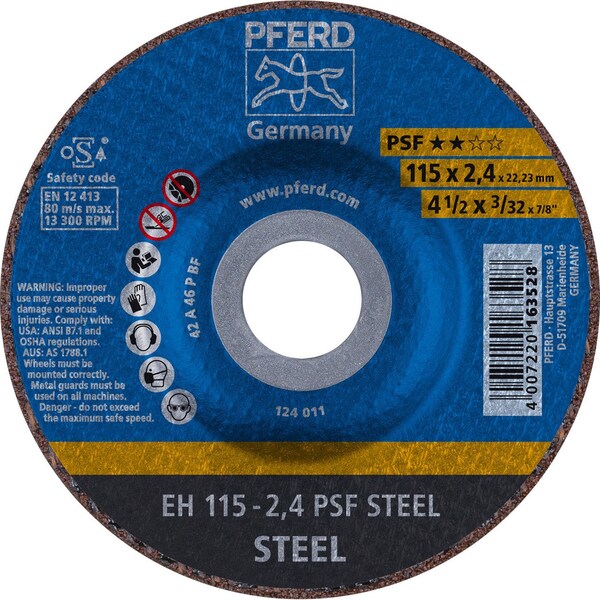 Pferd 69909 4-1/2in x 3/32in Cut-Off Wheel, 7/8in A.H. PSF STEEL - Type 27 - 69909-PFERD